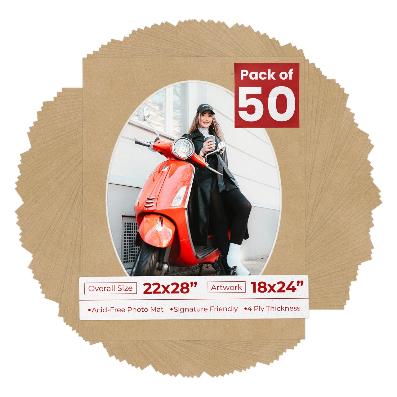 Beige Suede Mat Board for 22x28 Frames - Oval Opening for 18x24 Photos